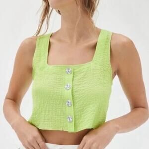 Urban Outfitters Neon Crepe Cropped Button Front Retro Tank Top
